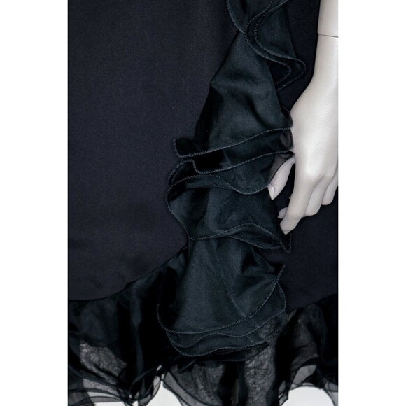 Vintage 1990s 90s Black Silk Ruffled True Wrap Skirt M Goth Gothic Minimalist - Picture 6 of 9